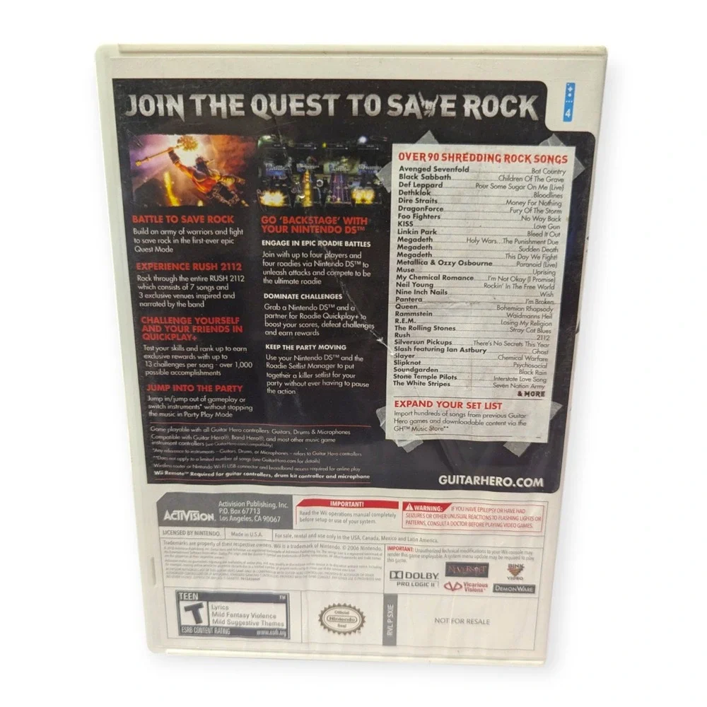 Guitar Hero Warriors of Rock Nintendo Wii Game Complete with Manual Activision
